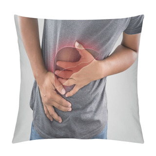 Personality  The Photo Of Liver On Man's Body Against Gray Background. Pillow Covers