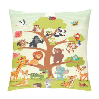 Personality  Cartoon Animals On A Tree Pillow Covers