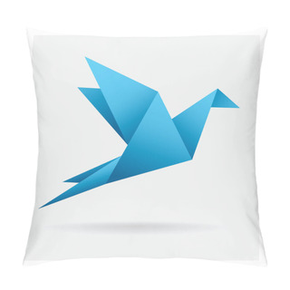 Personality  Blue Bird Paper Craft Flying In Frame Art Isolated On Background Pillow Covers