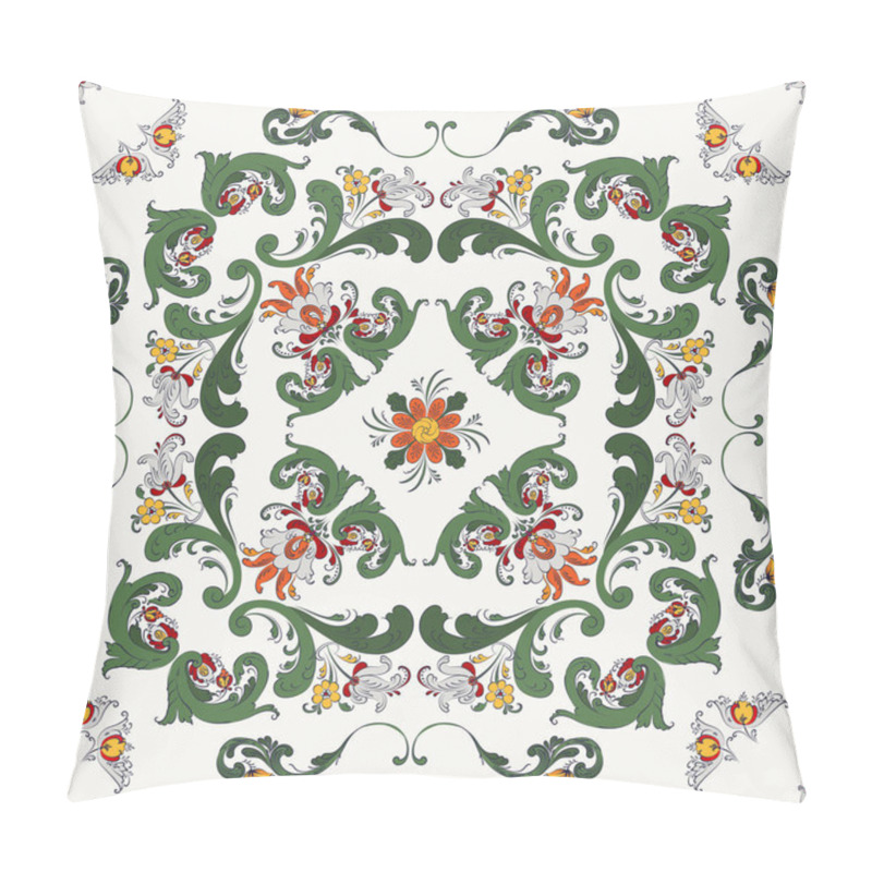 Personality  Rosemaling Tile, Traditional Norwegian Decorative Pattern. Vector Illustration Pillow Covers