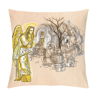 Personality  Angel - An Hand Drawn Vector. Line Art. Pillow Covers