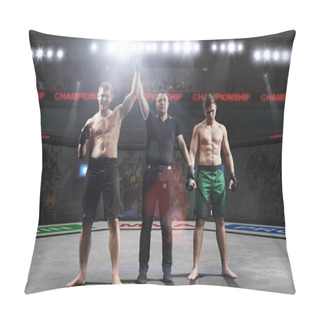 Personality  Referee Is Declairing The Winner After The Mma Fight Pillow Covers