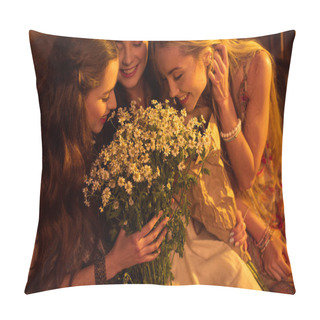 Personality  Women In Boho Style Smelling Flowers Pillow Covers