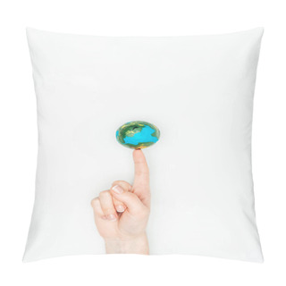 Personality  Cropped Image Of Woman Touching Earth Model Isolated On White, Earth Day Concept Pillow Covers
