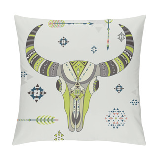 Personality  Vector Illustration Of A Buffalo Skull. Pillow Covers