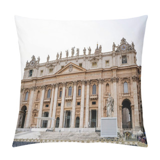 Personality  VATICAN CITY, ITALY - APRIL 10, 2020: Ancient St Peters Basilica With Statues On Rooftop  Pillow Covers
