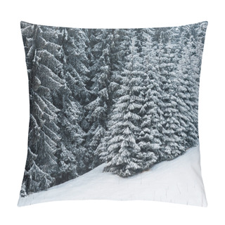 Personality  Scenic View Of Pine Forest With Tall Trees Covered With Snow Pillow Covers