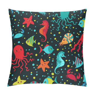 Personality  Sea Creatures Vector Seamless Pattern. Pillow Covers