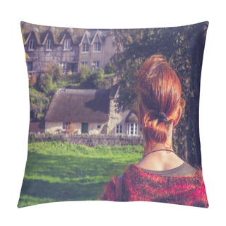Personality  Woman Looking At Fairytale Houses Pillow Covers