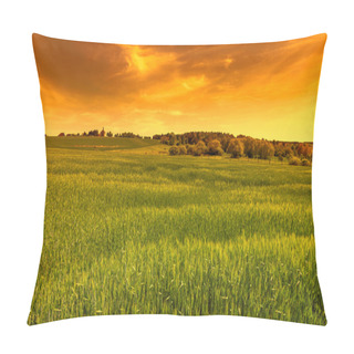 Personality  Green Field At Sunset Sky Pillow Covers