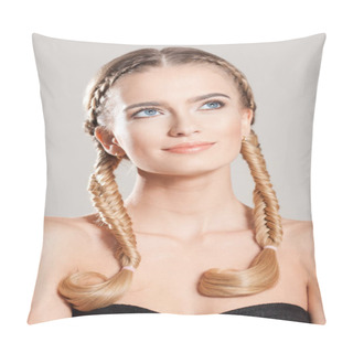 Personality Blond Beauty With Healthy Hair. Pillow Covers