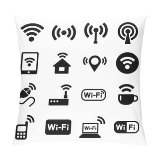 Personality  Wireless Technology, Wi-Fi Web Icons Set. Pillow Covers