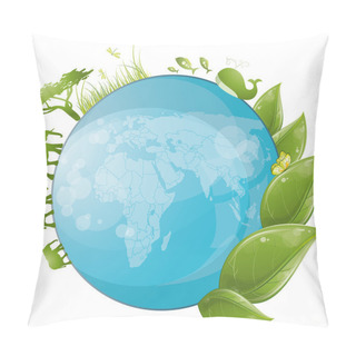 Personality  Round Nature Design With Green Leaf And Globe Pillow Covers