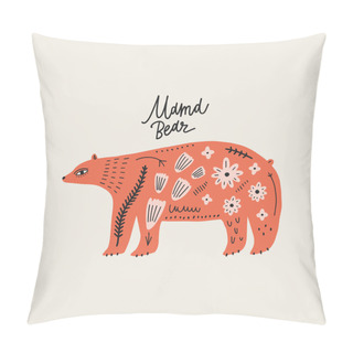 Personality  Modern Folk Tribal Boho Patterned Animal In Scandinavian Style. Floral Slovak Ornament, Inspired By Northern Mythology And Fairy Tales. Swedish Folklore Drawing, Nordic Flowers Pattern. Woodland Characters Concept. Ornate Bear. Vector EPS Pillow Covers