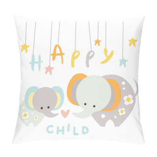 Personality  Small Elephant With Mom. Vector Illustration In Flat Style Pillow Covers