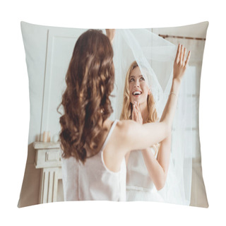 Personality  Bridesmaid Preparing Bride For Ceremony Pillow Covers