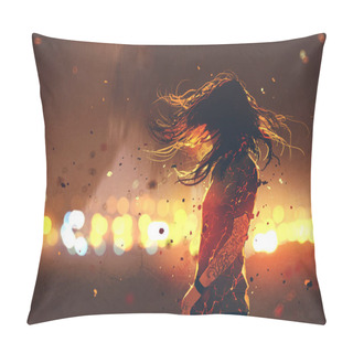 Personality  Woman With Cracked Effect On Her Body Against Defocused Lights Pillow Covers