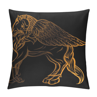 Personality  Vector Hand Drawn Realistic Illustration Of Hipogriff In Line Style.  Pillow Covers