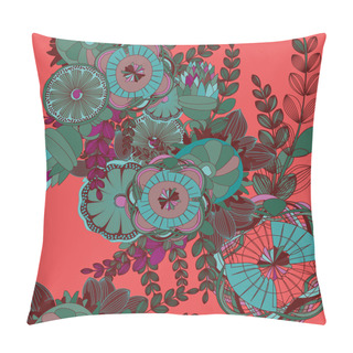 Personality  Seamless Floral Doodle Pattern With Leaves And Abstract Fantasti Pillow Covers