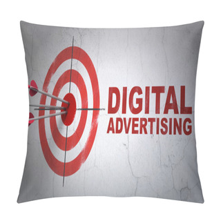 Personality  Marketing Concept: Target And Digital Advertising On Wall Background Pillow Covers
