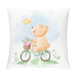 Personality  Little Bear Riding Bicycle In The Garden Illustration Pillow Covers
