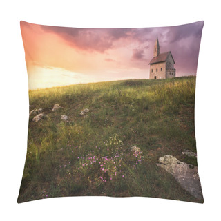 Personality  Old Roman Church At Sunset In Drazovce, Slovakia Pillow Covers