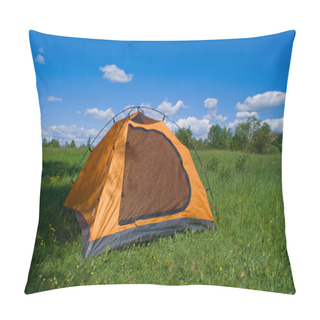 Personality  Tourist Yellow Tent On Green Lawn Pillow Covers