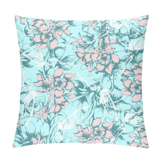 Personality  Floral Pattern For Fabric. Painted Flowers On A Blue Background. Vector Geometric Seamless Pattern. Pillow Covers