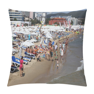 Personality  SUNNY BEACH, BULGARIA - AUGUST 29: People Visit Sunny Beach On August 29, 2014. Sunny Beach Is The Largest And Most Popular Seaside Beach Resort In Bulgaria. Pillow Covers