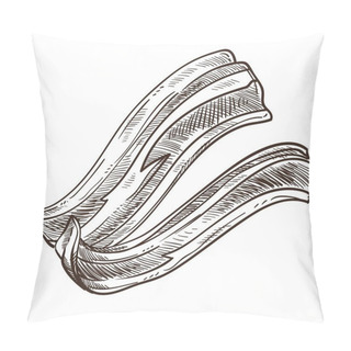 Personality  Bacon Slices Monochrome Sketch Outline Isolated Icon In Flat Style Vector Crispy Food Meat Portion Of Pork From Butcher Fresh Product Closeup Colorless Traditional Dish On Breakfast In Morning. Pillow Covers