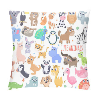 Personality  Big Set Of Cute Cartoon Animals  Vector Illustration. Flat Design. Pillow Covers