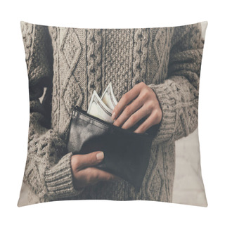 Personality  Woman Holding Wallet With Dollar Banknotes Pillow Covers