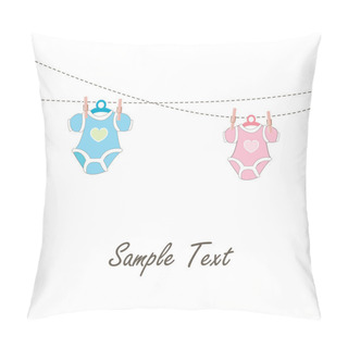 Personality  Baby Greeting Card With Hanging Baby Clothing Icons Vector Pillow Covers