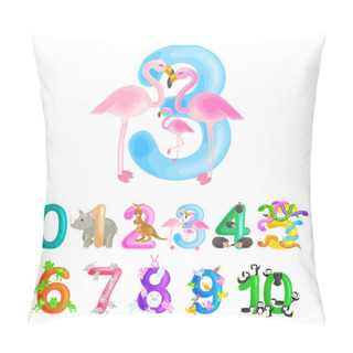 Personality  Ordinal Number 3 For Teaching Children Counting Three Flamingos With The Ability To Calculate Amount Animals Abc Alphabet Kindergarten Books Or Elementary School Posters Collection Vector Illustration Pillow Covers
