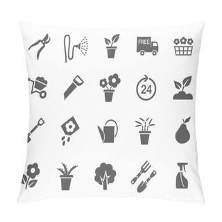 Personality  Gardening, Flowers, Icons, Monochrome, White Background. Pillow Covers