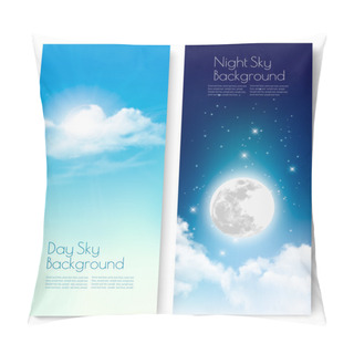 Personality  Two Contrasting Sky Banners - Day And Night. Vector. Pillow Covers