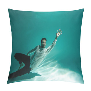 Personality  Bearded Arabian Businessman Swimming In Pool With Turquoise Water  Pillow Covers
