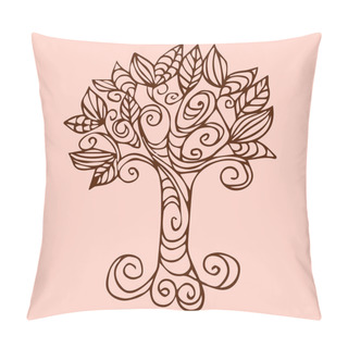 Personality  Tree Vector Illustration. Tree Style Doodle. Tree In Vintage Style On A Pink Background. Abstract Tree Nature Background. Tree In A Stylized Style. Beautiful Unique Ethnic Tree Of Life Illustration.   Pillow Covers