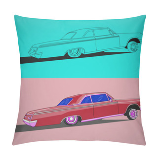 Personality  Vintage Low Rider Logo, Badge, Sign, Emblems, Sticers And Elements Design. Pop Art Classic And Retro Old Car Pillow Covers