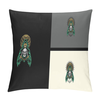 Personality  Angel Of Death And Head Skull Vector Illustration Mascot Design Pillow Covers