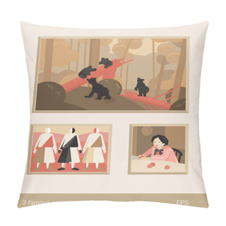 Personality  Set Of 3 Vector Paintings, Flat Minimalism. Russian Art. Inspired By Malevich, Shishkin And Serov. Pillow Covers