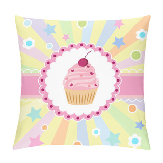 Personality  Cute Happy Birthday Card With Cupcake. Vector Illustration Pillow Covers