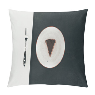 Personality  Top View Of Piece Of Cake On Plate And Fork Pillow Covers