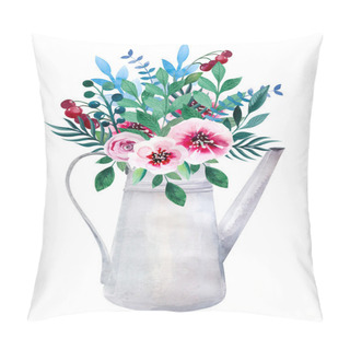 Personality  Watercolor Bouquets Of Flowers In Pot. Rustic Floral Set Pillow Covers