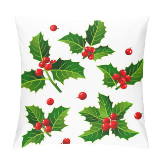 Personality  Set Of Vector Image Of Christmas Holly With Red Berries. Pillow Covers
