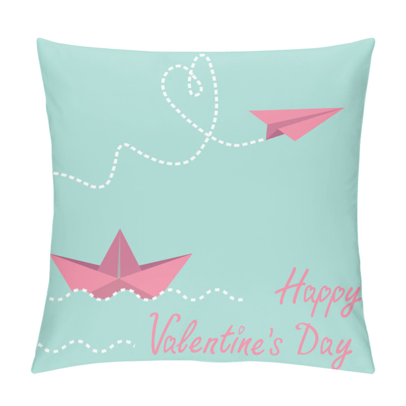 Personality  Origami paper plane in the sky and ship. Happy Valentines Day card. pillow covers