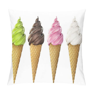 Personality  Waffle Ice Cream Isolated On White. 3d Illustration Pillow Covers