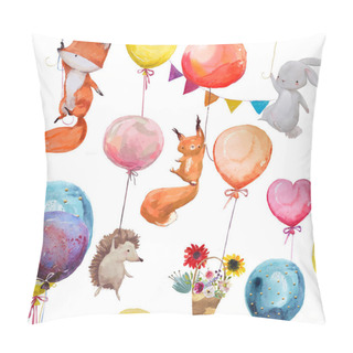 Personality  Seamless Pattern With Animals With Balloons Pillow Covers