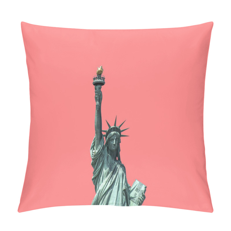 Personality  isolated Statue of Liberty on pink background New York City USA pillow covers