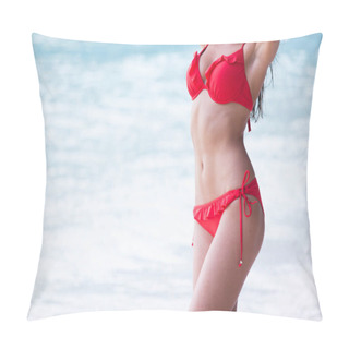 Personality  Tanned Woman Body In Red Bikini Pillow Covers